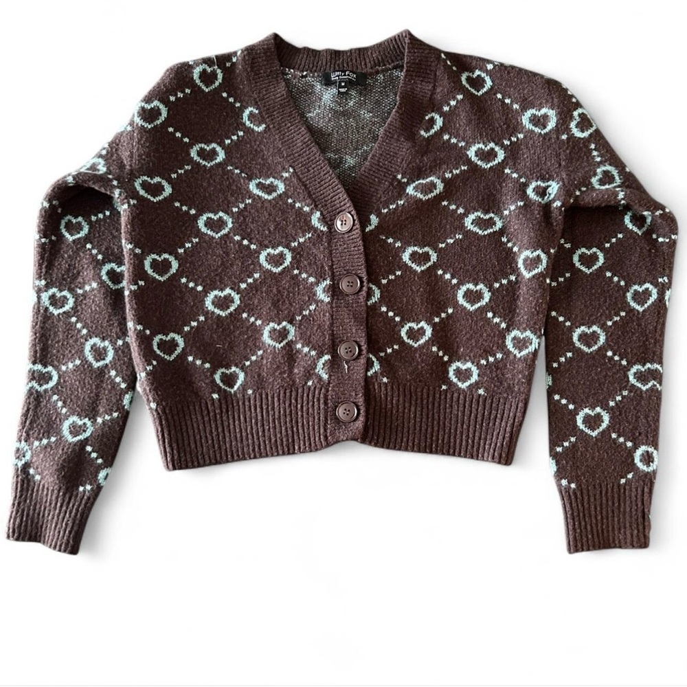 Witty Fox Brown Heart Patterned Women's Sweater